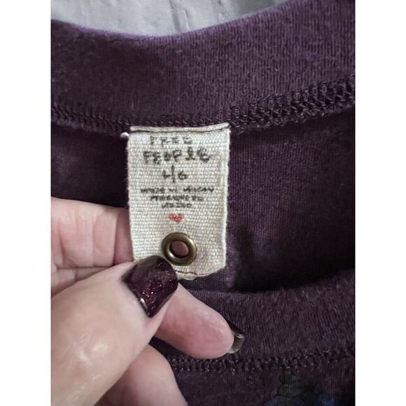 Free People Purple Floral Lace Trimmed Boho Tunic Lg Runs Small - Picture 2 of 11